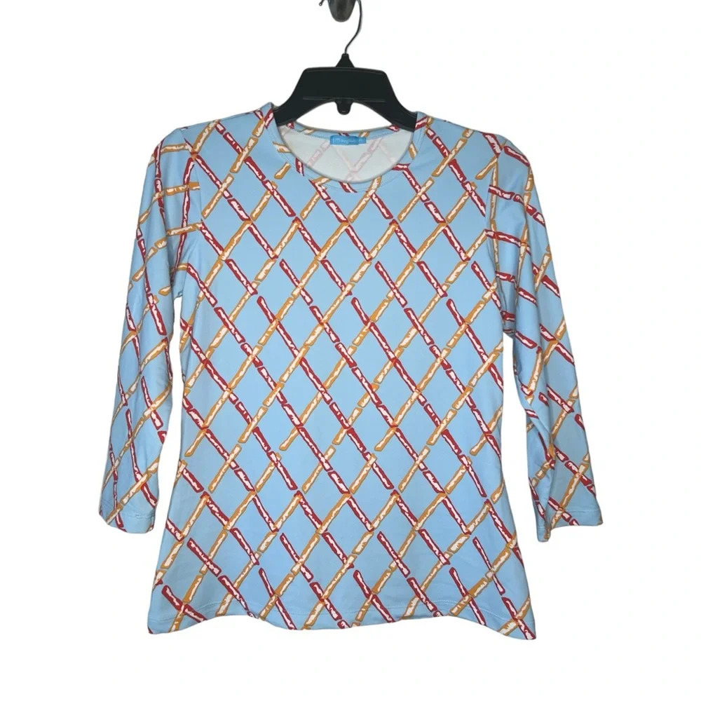 J McLaughlin Signature Catalina Cloth Blue Bamboo Stick XS Top Blouse Shirt